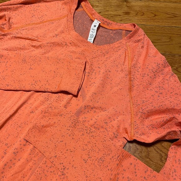 EUC Lululemon Swiftly Tech Long Sleeve Shirt 2.0 Waist Race Sz 10 Orange Grey - Picture 2 of 3